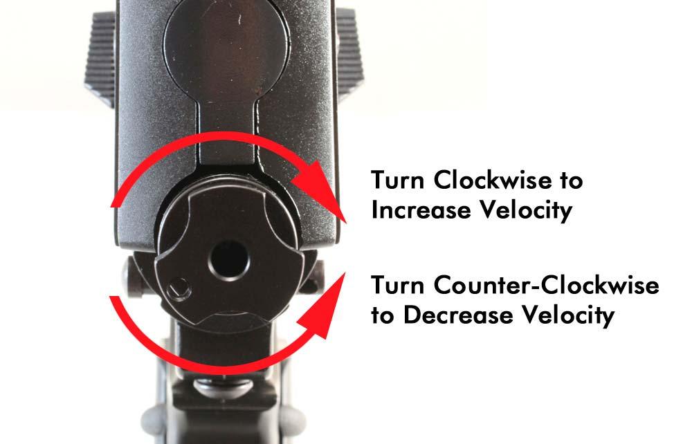Velocity Adjustments WARNING All paintball markers must be chronographed regularly. Adjust marker to shoot paintballs at a velocity that is 280 feet per second (fps) or lower.