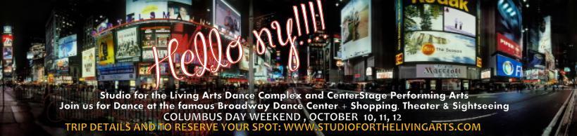 STUDIO NY CITY CHARTER BUS TRIP COLUMBUS DAY WEEKEND October 10,11,12 WE ARE OFF TO NEW YORK AGAIN FOR THEATER, DANCE CLASSES AT THE FAMOUS BROADWAY DANCE CENTER, SIGHTSEEING, AND SHOPPING!