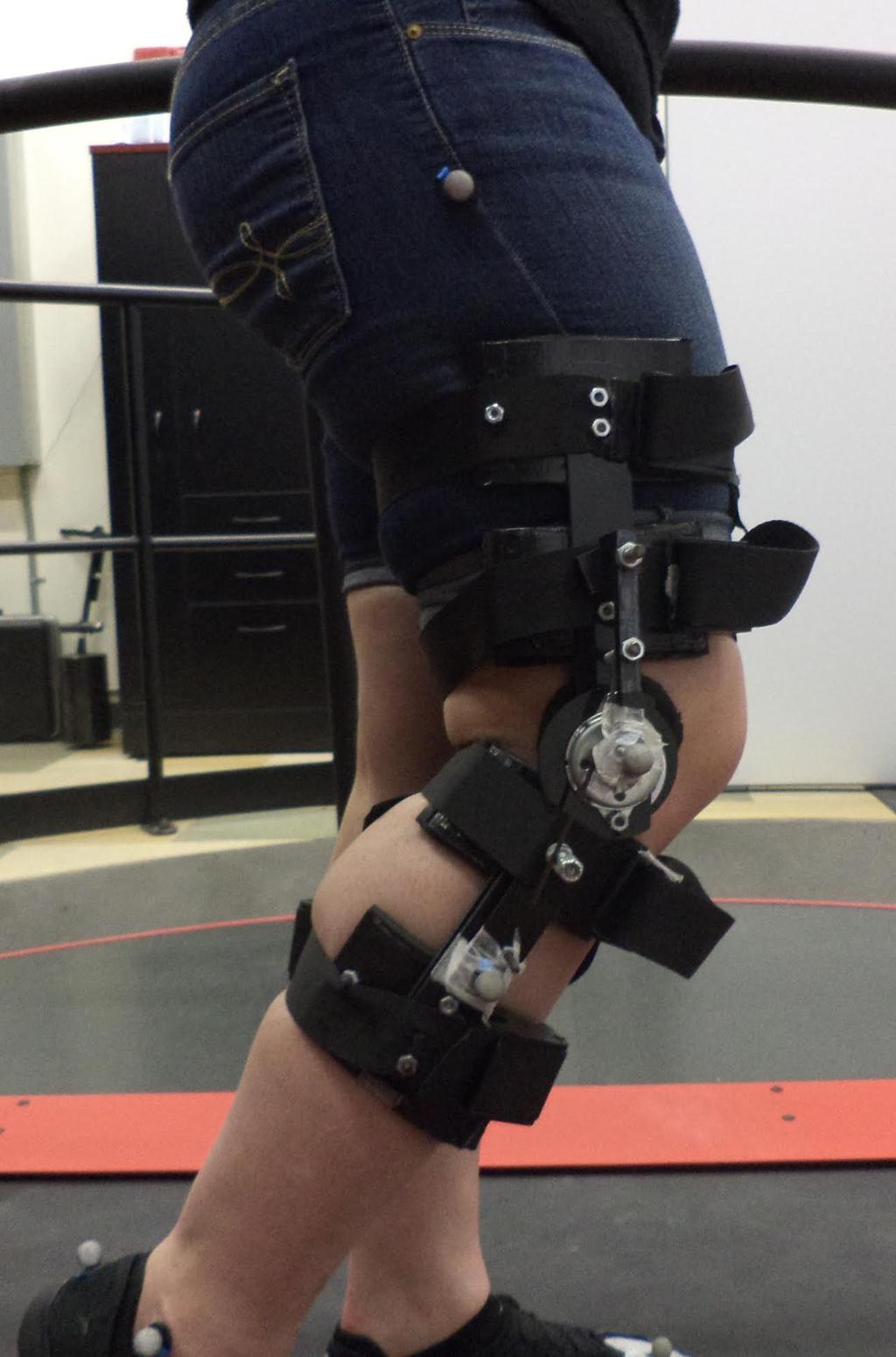 Figure 4.1: Stroke Simulator on a Subject. effects. In this preliminary experiment, I study the effects of one of the various combinations of damping and stiffness on the knee orthosis.