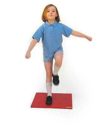 The child must try the activity with both legs the maximum time achieved for the activity is 30 seconds. 1 agility mat, stopwatch Jumper The jumper starts behind the edge of the first agility mat.