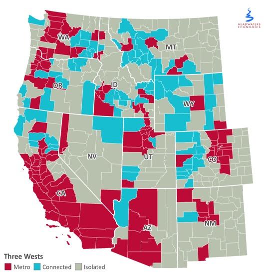 Three Types of Counties in the West METRO Higher wages Less volatility More