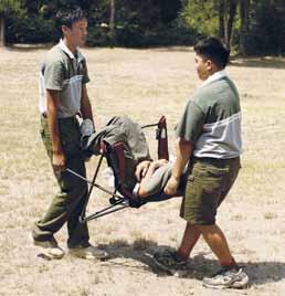 .First-Aid Supplies and Skills Chair carry. This is a good method for carrying an injured person up stairs or through narrow, winding spaces. SCOUT 1 SCOUT 3 Hammock carry.