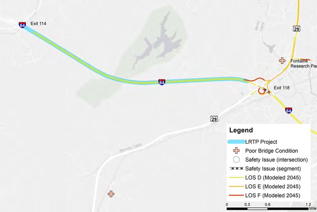 R16: I-64 Truck Climbing Lanes Project Source: I-64 Corridor Study Need: peak hour congestion Description: Widen I-64 from 4 to 6 travel lanes from eit 118(Bypass Eit) to eit 114 (Ivy).
