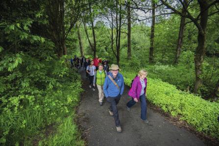 and heads into Burrs Country Park, following the River footpath to the Activity Centre, where walkers can sit outdoors & enjoy a short rest before