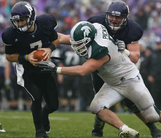 .. tied a career high with eight tackles, including an 8-yard sack, in victory at Northwestern; named Spartan Defensive Player of the Week... had a 7-yard sack in win at Iowa.