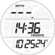 In this mode, the time of day is shown in the middle row of the display while date, temperature, seconds, wake-up time and second time can be displayed at the bottom by pressing the lower button.