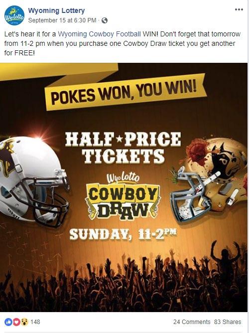 games, if the football team wins, then from 11 a.m. 2 p.m. the following Sunday, fans can visit their local retailer and for every Cowboy Draw play purchased, they will get that many plays for free.