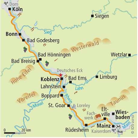 Route Technical Characteristics: Route Profile: Easy. The route along the Rhine runs almost exclusively on asphalted and paved hiking and cycling trails or along quiet country roads.