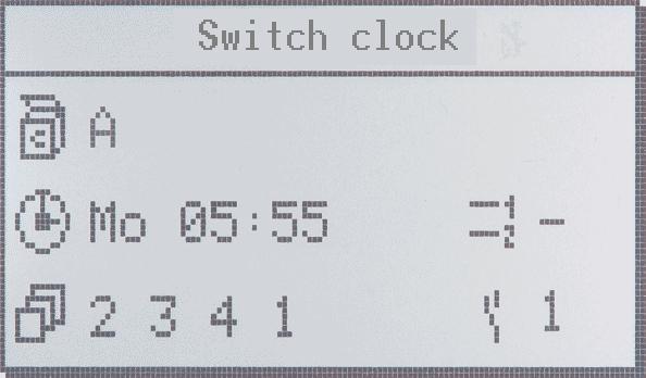FOCUS 1.5 Grouped parameters / parameter management Switch clock By entering Code 00798 the switch clock can be adjusted. 1. Having entered the code you get to the selection of the switch channels.