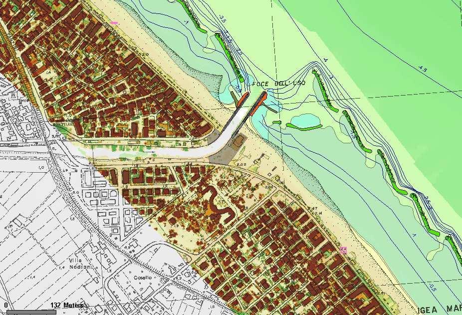 Figure 2 - Areal view and marine chart Port of Bellaria The Bellaria harbor is