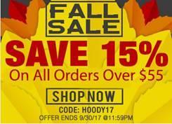 Save 15% on all orders over $55 now
