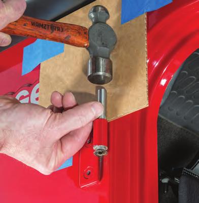 Delrin Door Hinge Bushing Installation: For 00-06 Wrangler Vehicles This end up Hammer End Figure 8 Figure 9 Step 6B: (for 00-06 Vehicles) Drive Out Old Bushings: Insert the stepped end of the