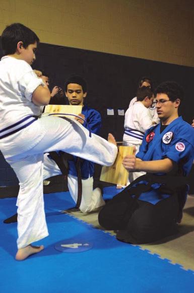 Students will work on kicks, blocks, punches and hand strikes. They will also learn Kata, Sparring, and Weapons. Kata are structured moves to develop thinking and develop balance.