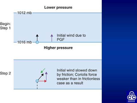 THE SURFACE WIND Friction causes the wind back and reduce PGF FF v CF P P+ΔP SURFACE WINDS