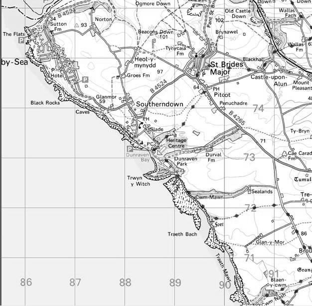 MAP PAGE INDIVIDUAL TO EACH LOCATION. EXAMPLE DUNRAVEN BAY BELOW. Arrow indicates position of interviewer.