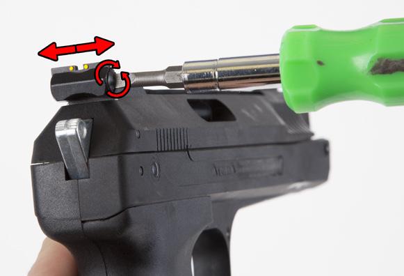 SIGHT ADJUSTMENT Your Beeman air pistol may come with open sights. The P1, P3, P11 have either a grooved receiver or a scope rail. A screwdriver may be required to adjust open sights.