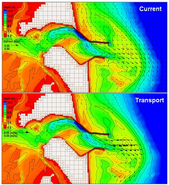 The calculated morphology change was validated by channel condition surveys along the inlet