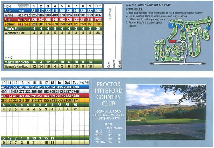Scorecards This is our current scorecard: You can pick one up in the pro shop before you start, but if you forget, there s no need to come back to the pro shop after you ve started your round.