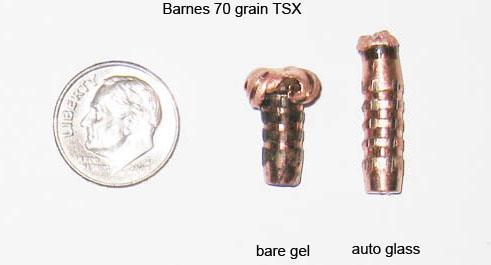 In regards to barrier penetration of the Barnes bullets, keep the following in mind: When the TSX passes through auto windshield glass "the jacket 'petals' fold back against the core, or the 'petals'