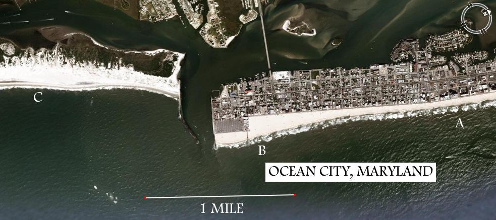 20 22 Ocean City, Maryland. 20. Why is the beach wider at C than at A? (2) 21.