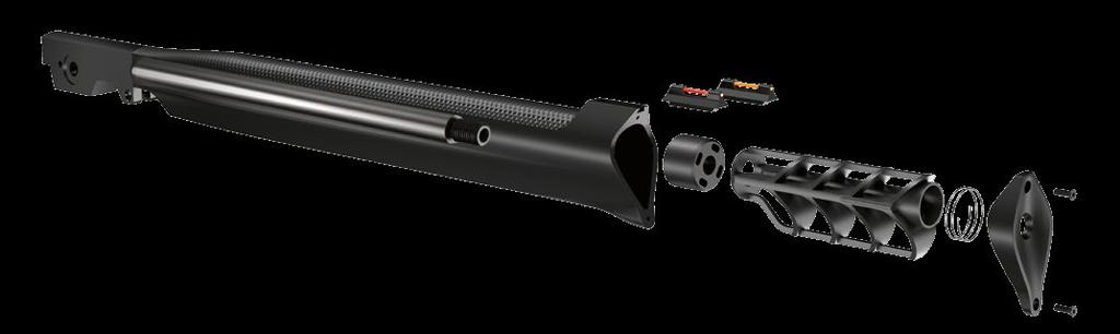 Completely developed from scratch, it is the first suppressor in the world to have an interchangeable front sight and an air decompression chamber that