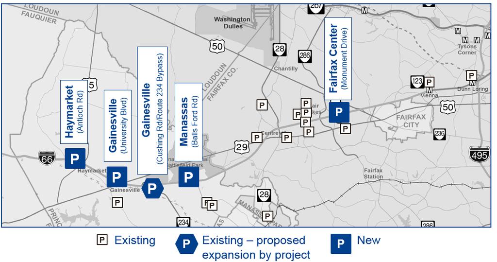 Park-and-Ride Facilities Phase 1 (2021): Approximately 4,000 new spaces in four new/expanded facilities Preferred Alternative (by 2040): Approximately 6,500 total spaces in five