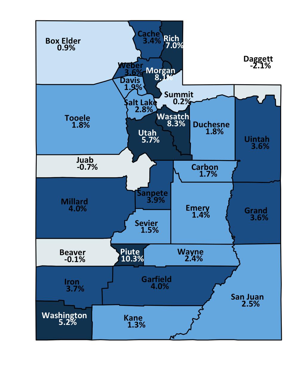 Utah Employment Change Rates By County March 2017 to March 2018 State Rate = 3.3% 5.