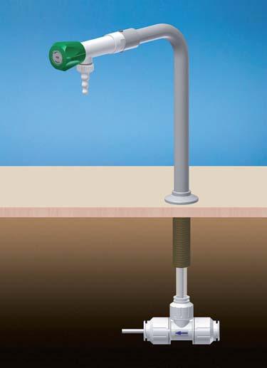 295 PP RECIRCULATING BIB TAP, REMOVABLE NOZZLE, BENCH MOUNTED, PE LINED COLUMN, DN2O PUSH-FIT PE INLET, SPECIAL WATER PE-X ø 2O EN15875 Designed for applications