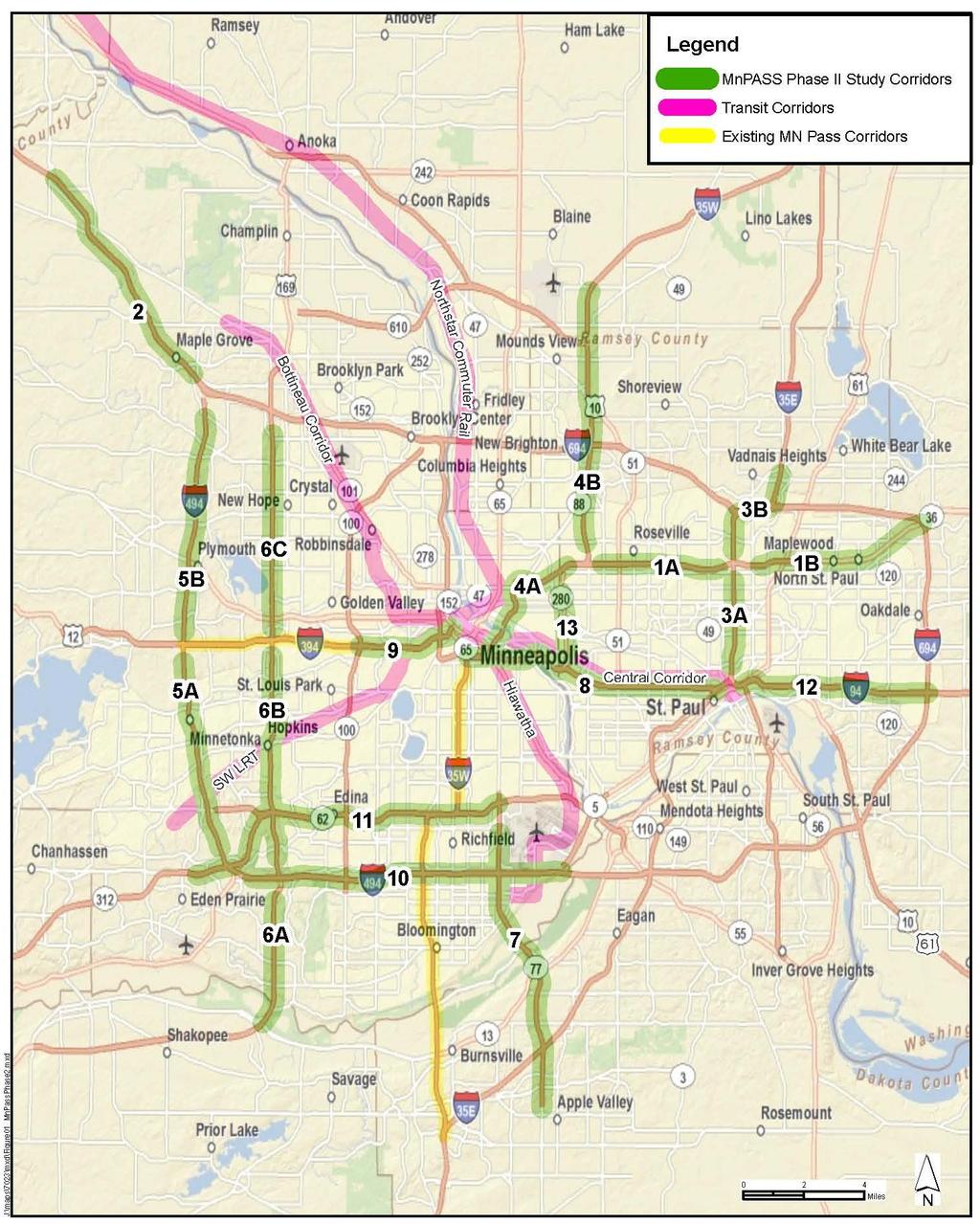 Potential MnPASS Corridors 1. TH 36: I-35W to I-694 2. I-94: TH 101 to I-494 3. I-35E: I-94 to CR E 4. I-35W: Minneapolis to Blaine 5. I-494: TH 212 to I-94 6. TH 169: TH 101 to I-94 7.