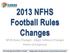 2013 NFHS Football Rules Changes. NFHS Rules Changes - Major Editorial Changes Points of Emphasis
