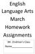 English Language Arts March Homework Assignments