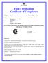 Field Certification Certificate of Compliance