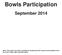 Bowls Participation. September 2014